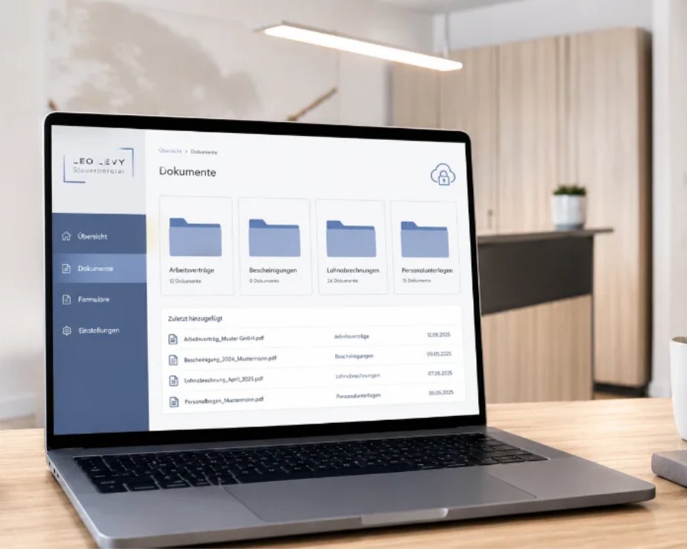 DATEV Unternehmen Online auf einem Notebook in der Kanzlei